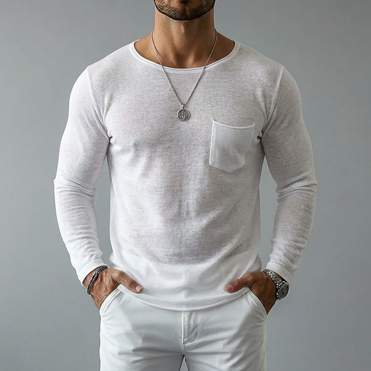 Men’s Relaxed Linen Texture Pocket Shirt