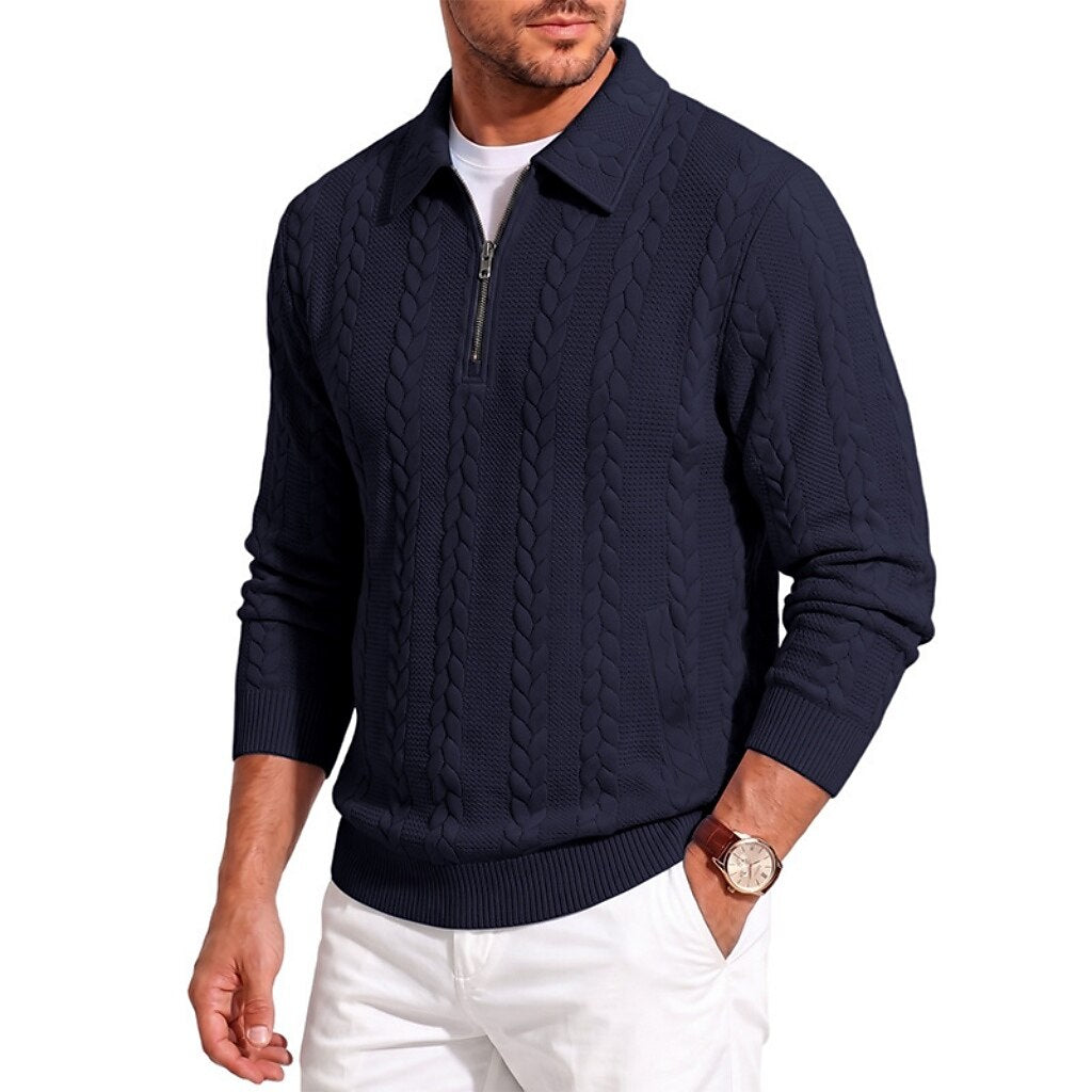 Soft Textured Jacquard Quarter Zip Polo