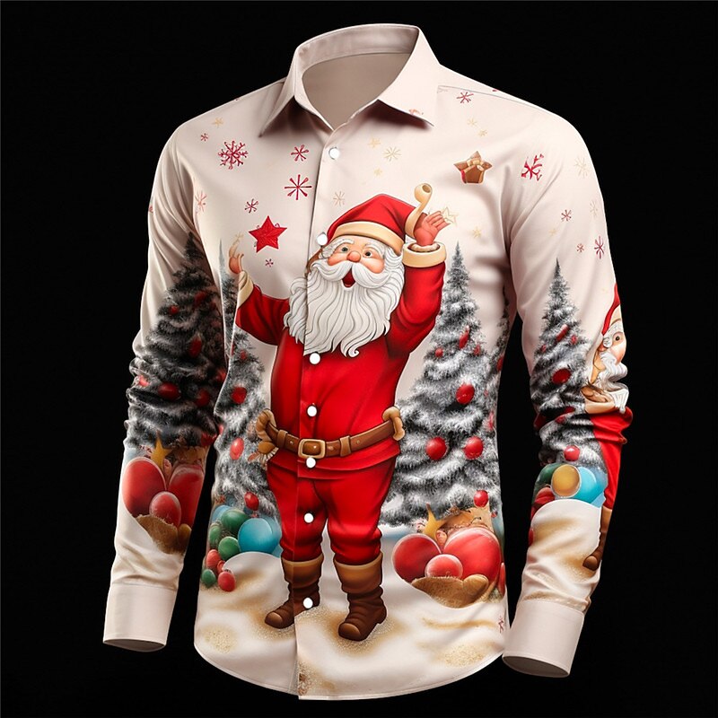Christmas Santa Holiday Stretch Button Shirt