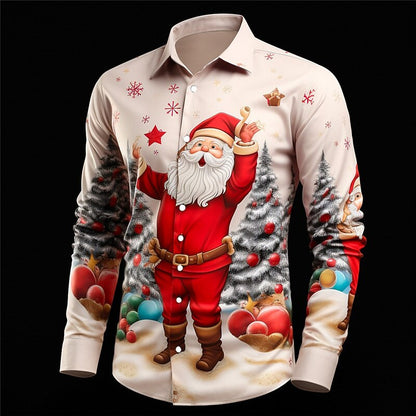 Christmas Santa Holiday Stretch Button Shirt