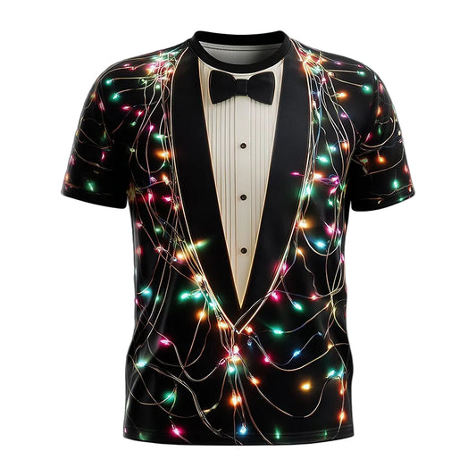 Men's Christmas Lights Tuxedo Party T-Shirt