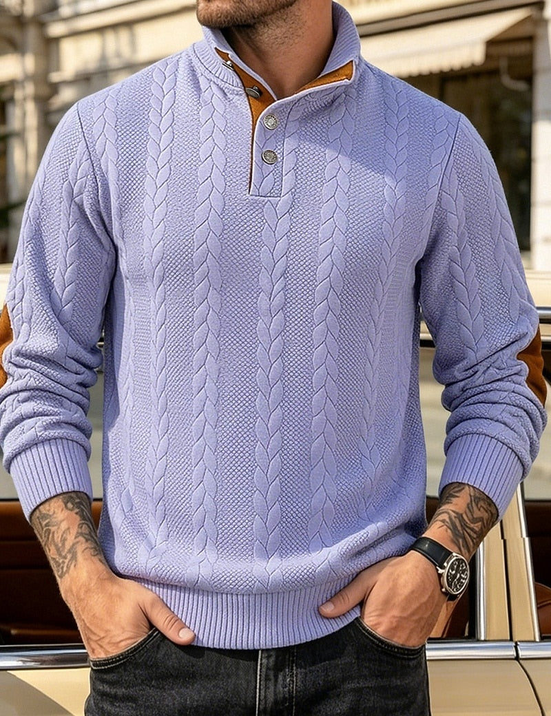 Jacquard Button Up Textured Sweatshirt