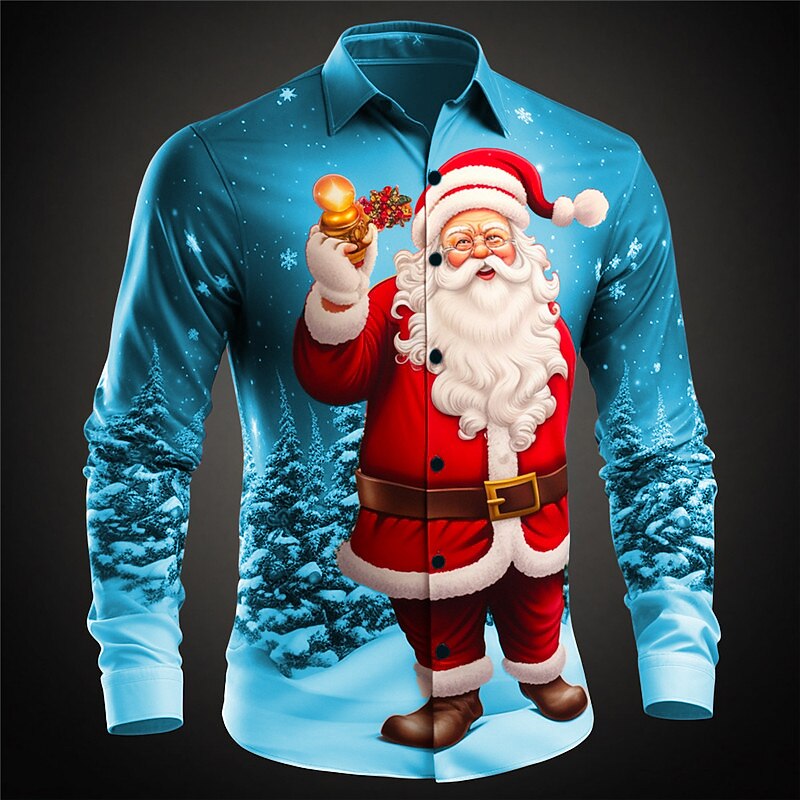 Christmas Santa Casual Stretch Button Shirt