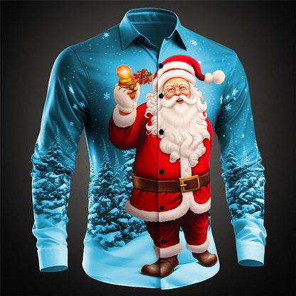 Christmas Santa Casual Stretch Button Shirt