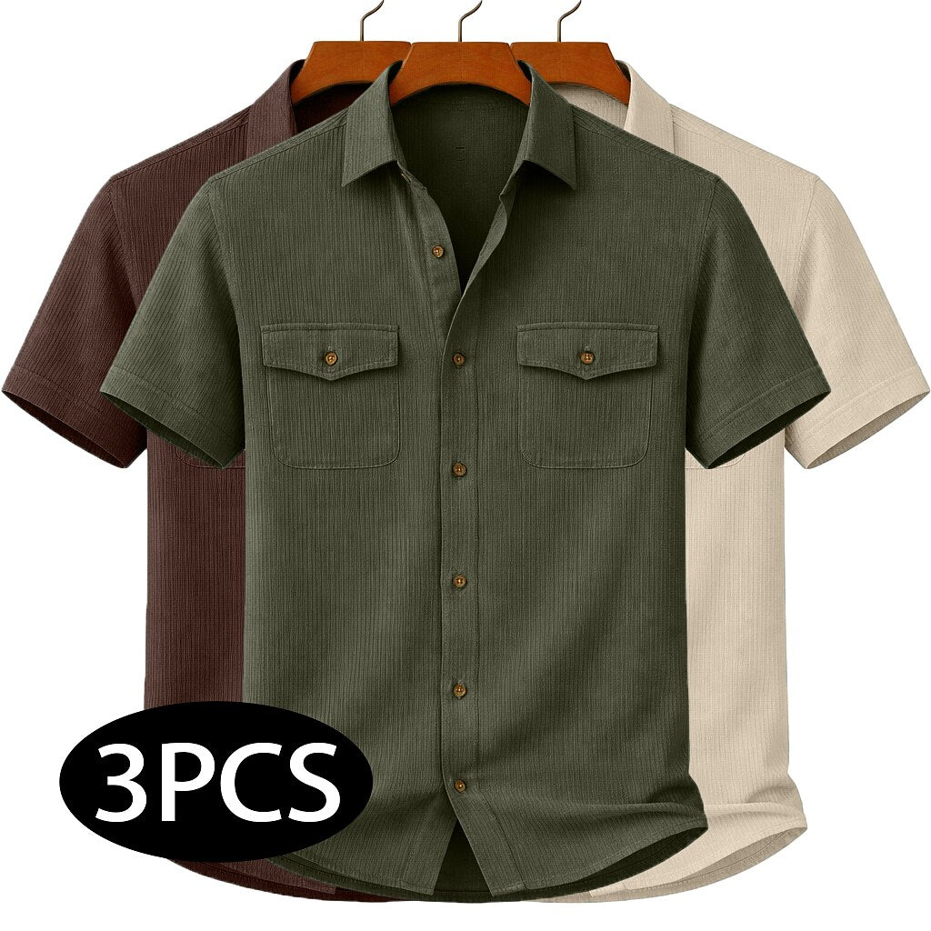 3Pcs Men's Textured Work Shirts