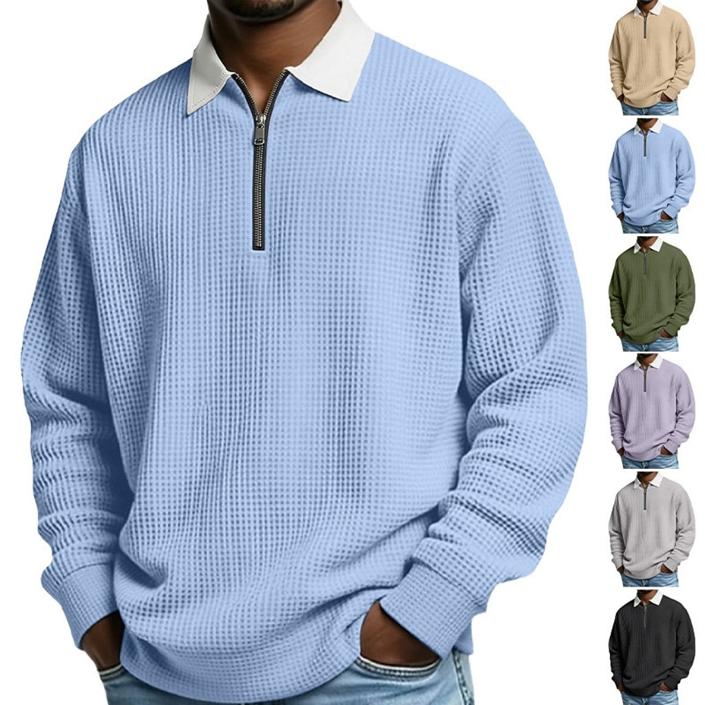 Cozy Waffle Quarter-Zip Polo Shirts