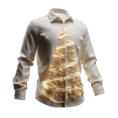 Christmas Glitter Tree Lights Button Shirt