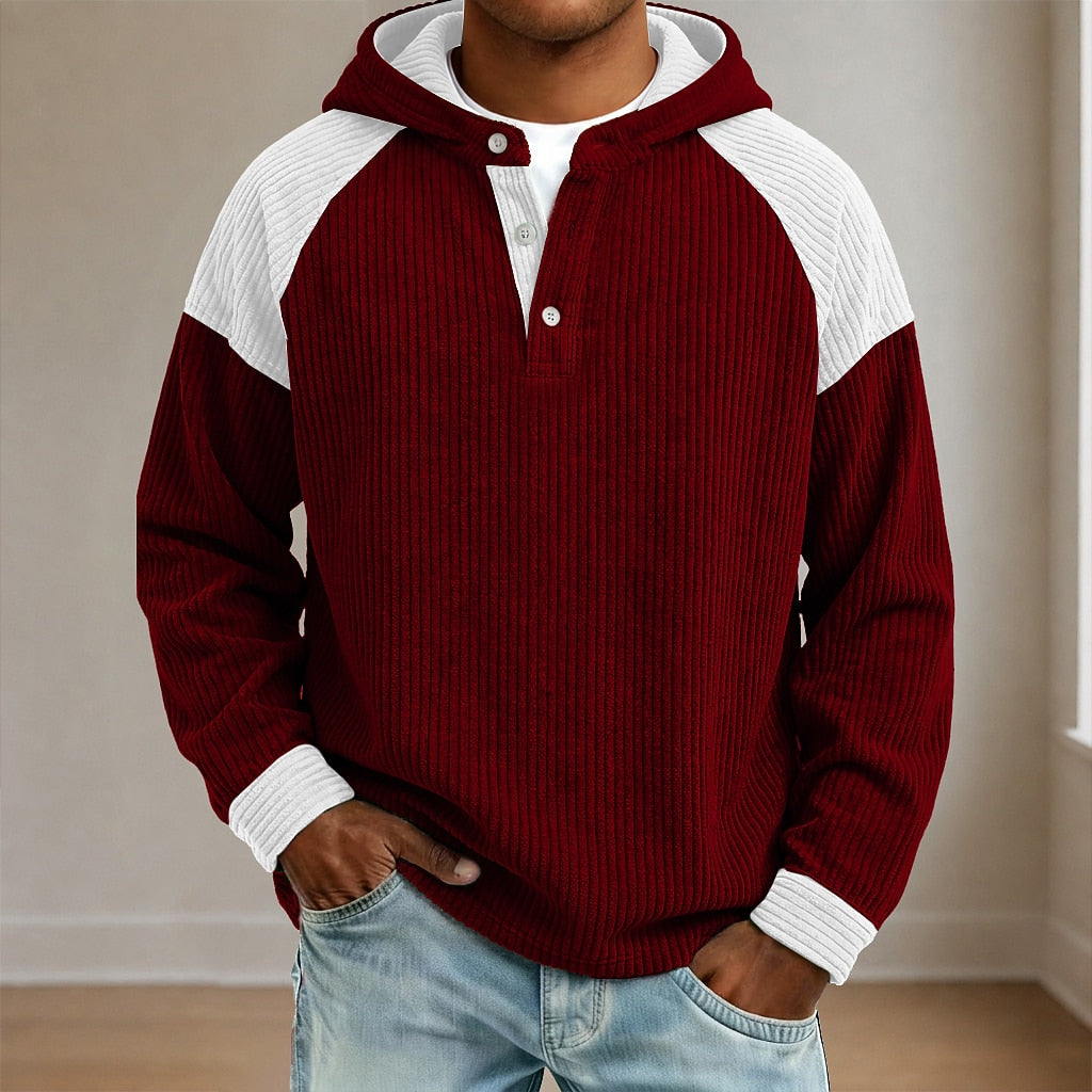 Colorblock Textured Corduroy Hoodie