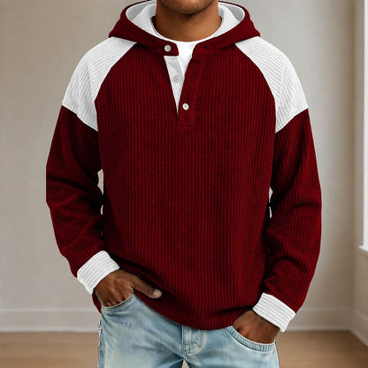 Colorblock Textured Corduroy Hoodie