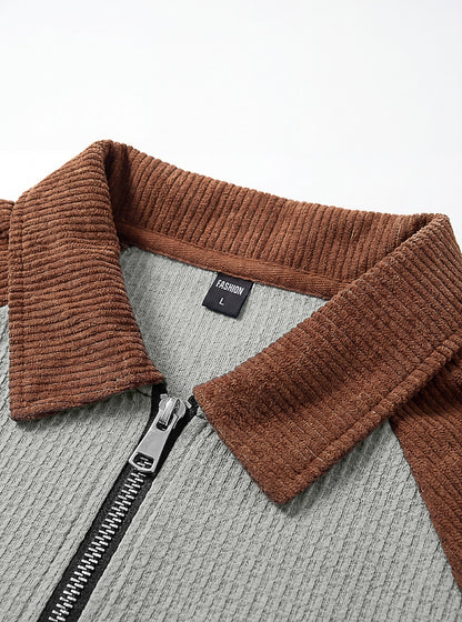 Textured Quarter Zip Colorblock  Waffle Polo