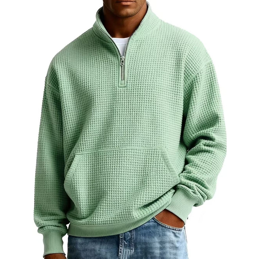 Half Zip Pocketed Waffle Polo Shirt