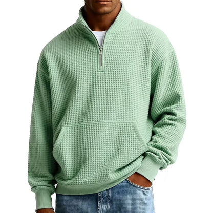 Half Zip Pocketed Waffle Polo Shirt