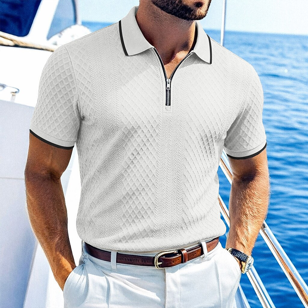 Zipper Textured Waffle Polo