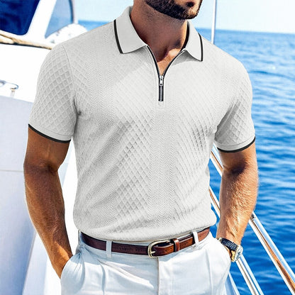 Zipper Textured Waffle Polo