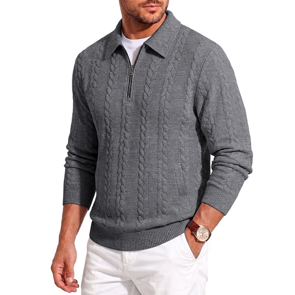 Soft Textured Jacquard Quarter Zip Polo