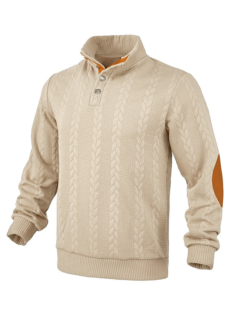 Jacquard Button Up Textured Sweatshirt