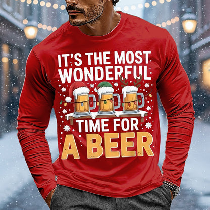 Men's Santa Beer Christmas Long Sleeve Tee