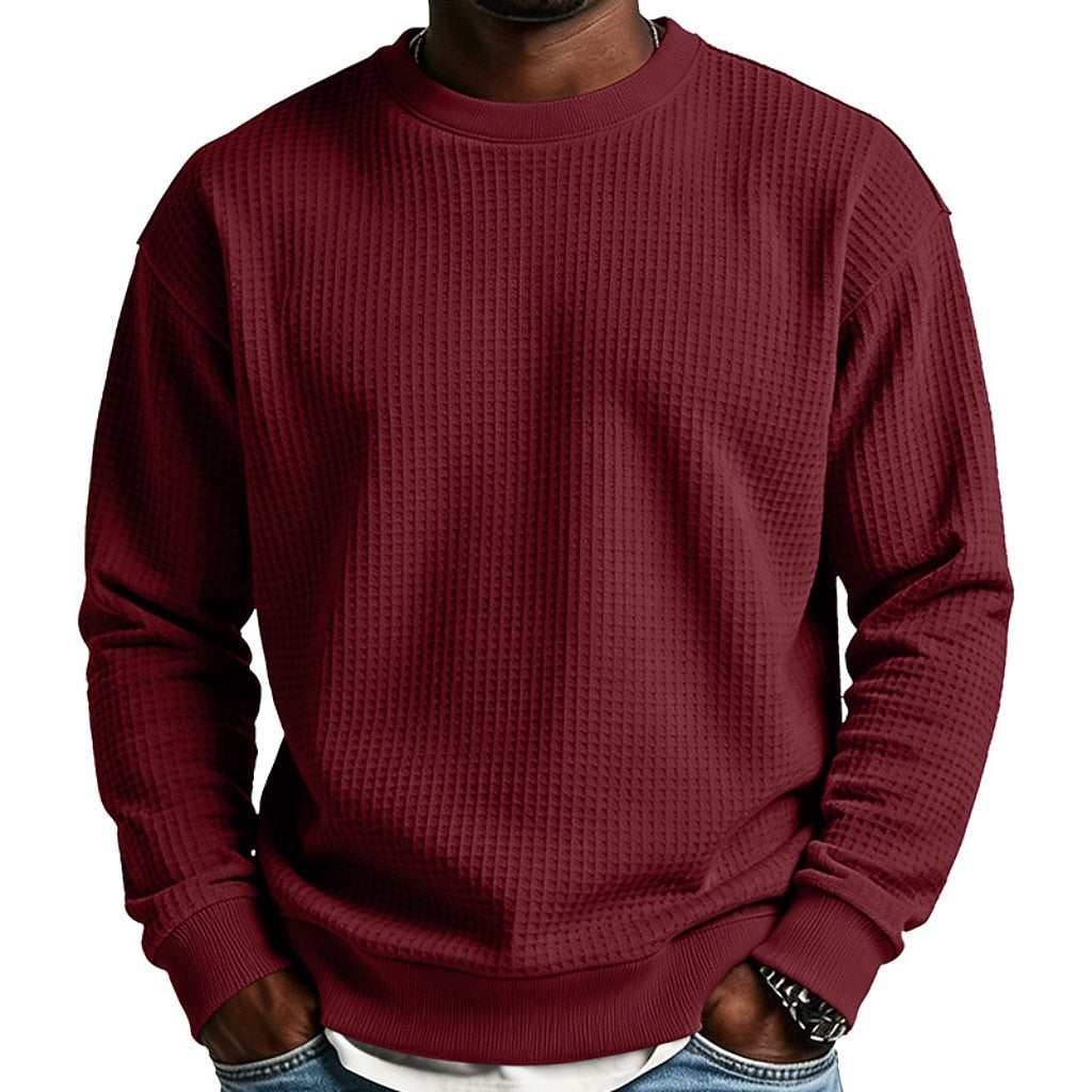 Classic Waffle Knit Crew Neck Sweatshirt