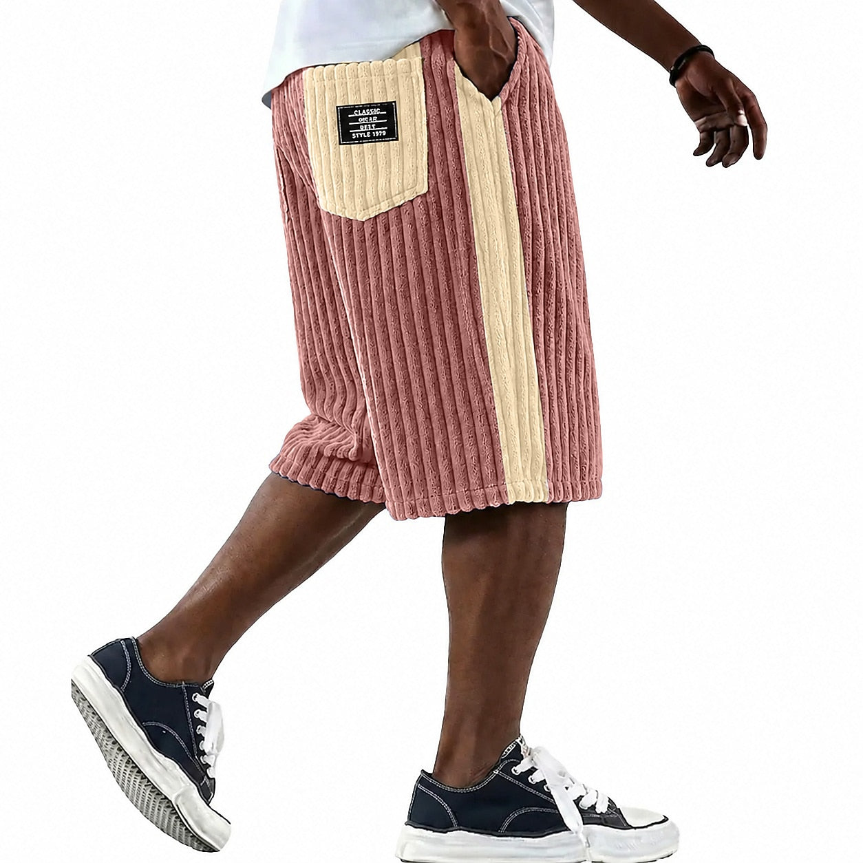 Textured Corduroy Shorts With Pocket