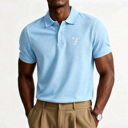 Textured 100% Cotton Embroidered Pique Polo Shirt