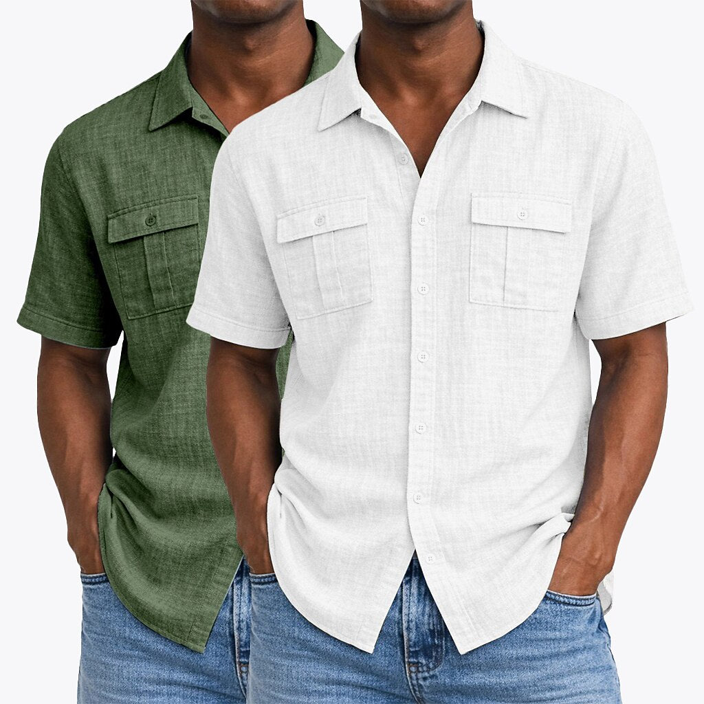 2Pcs Cotton Linen Button-Up Shirts