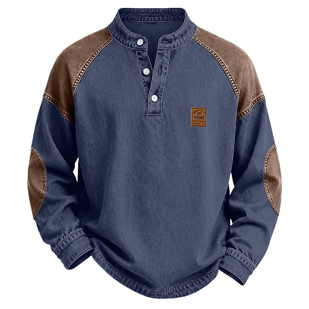 Colorblock Vintage 100% Cotton Henley Shirt
