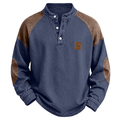 Colorblock Vintage 100% Cotton Henley Shirt