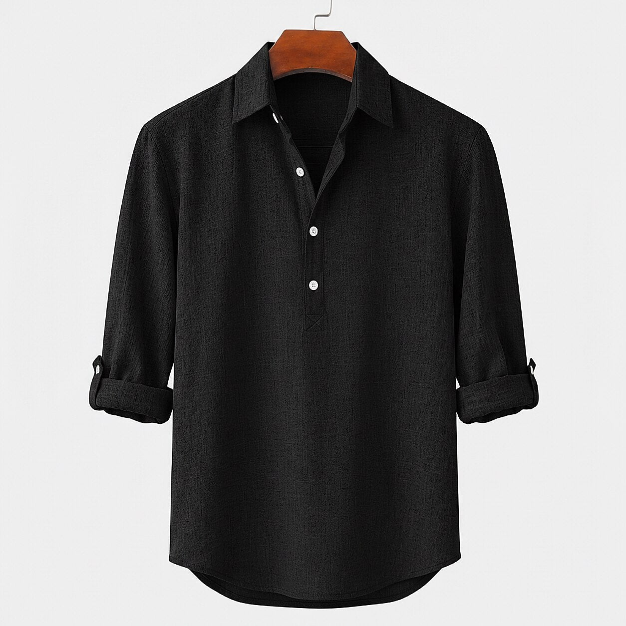 Linen Popover Shirt With Convertible Sleeves