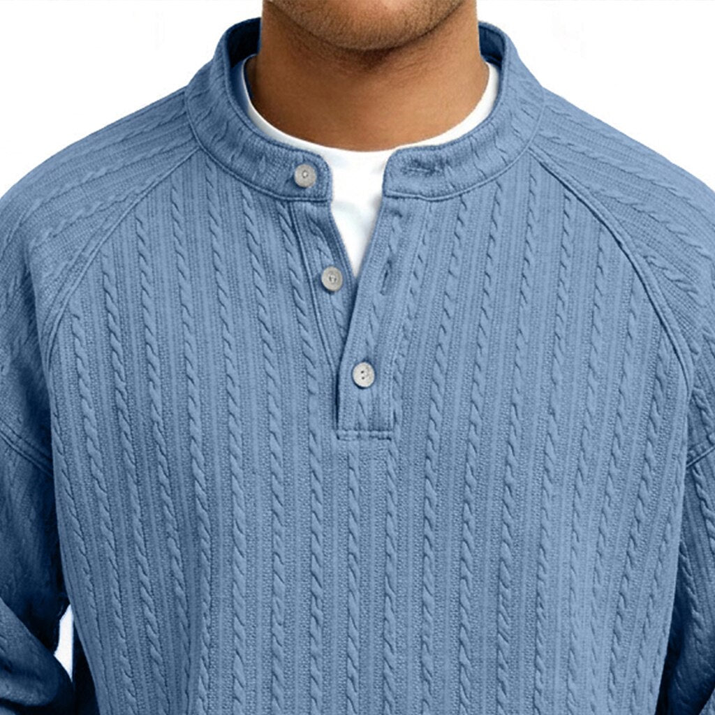 Jacquard Textured Long Sleeve Henley