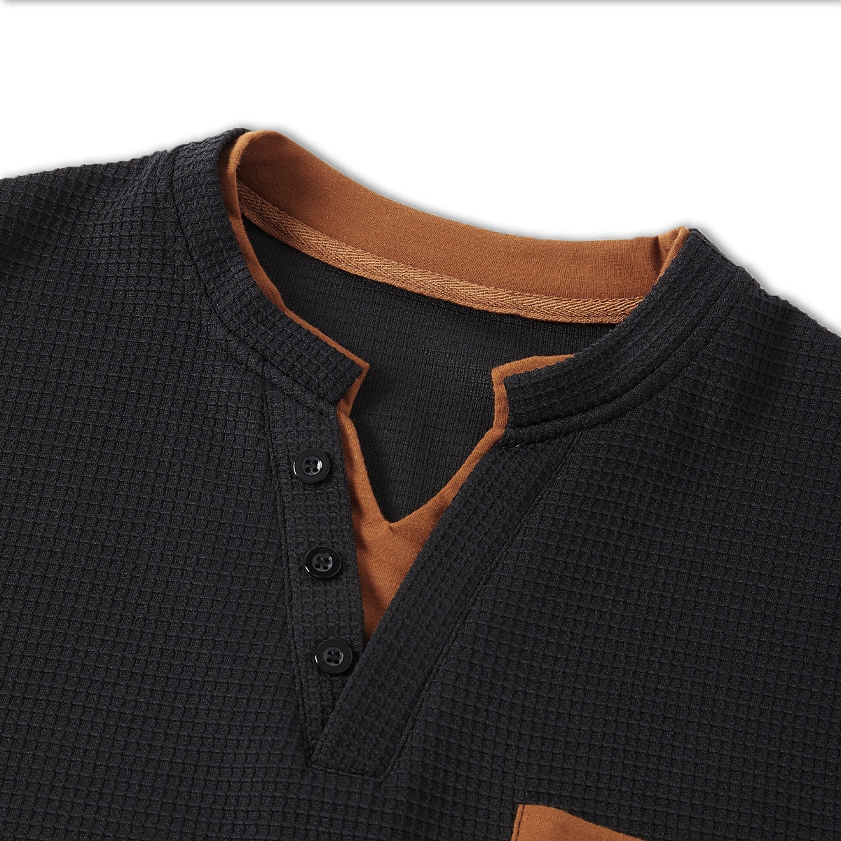 Colorblock V-neck Waffle Henley Shirts