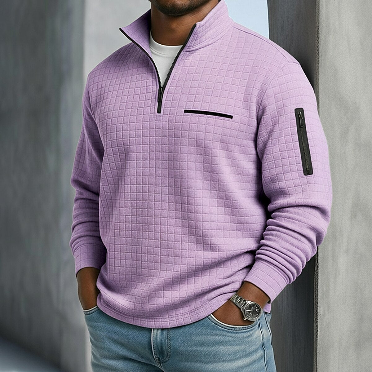Quarter Zip Textured Waffle Polo