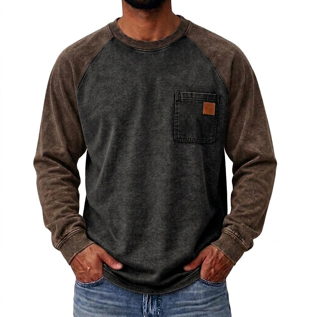 Colorblock Washed 100% Cotton T-Shirts With Pocket