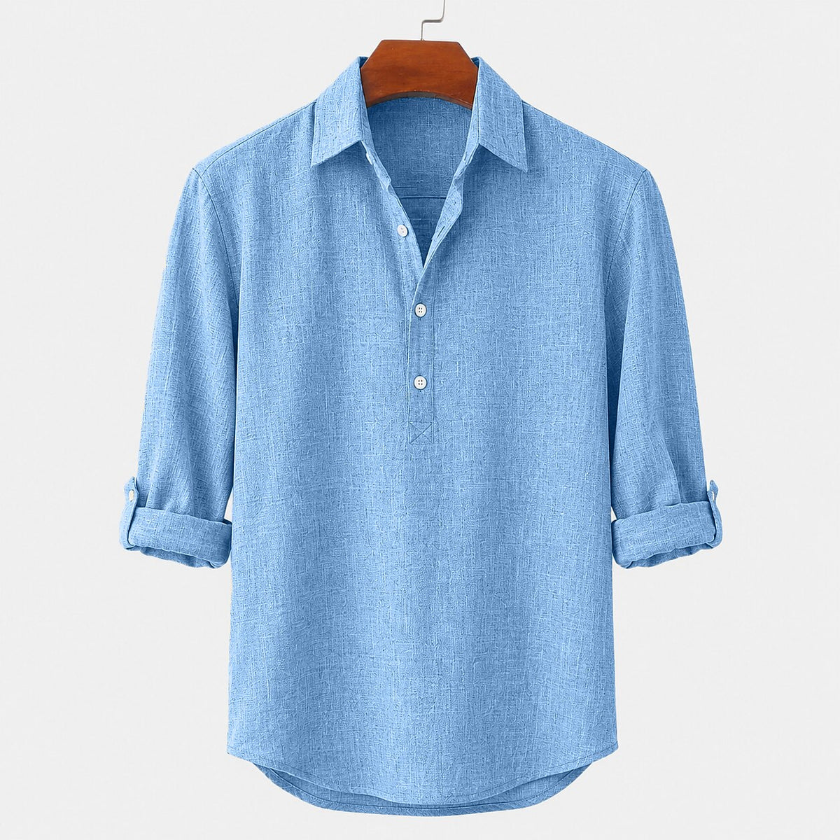 Linen Popover Shirt With Convertible Sleeves
