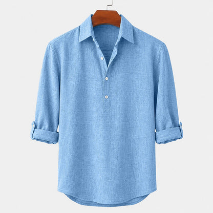 Linen Popover Shirt With Convertible Sleeves