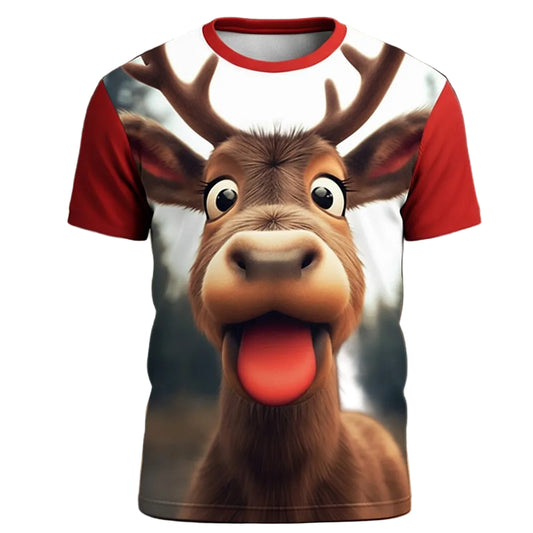 Men's Christmas Artistic Elk Streetwear Tee