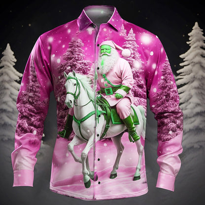 Men's Santa Tree Christmas Button-Up Shirt