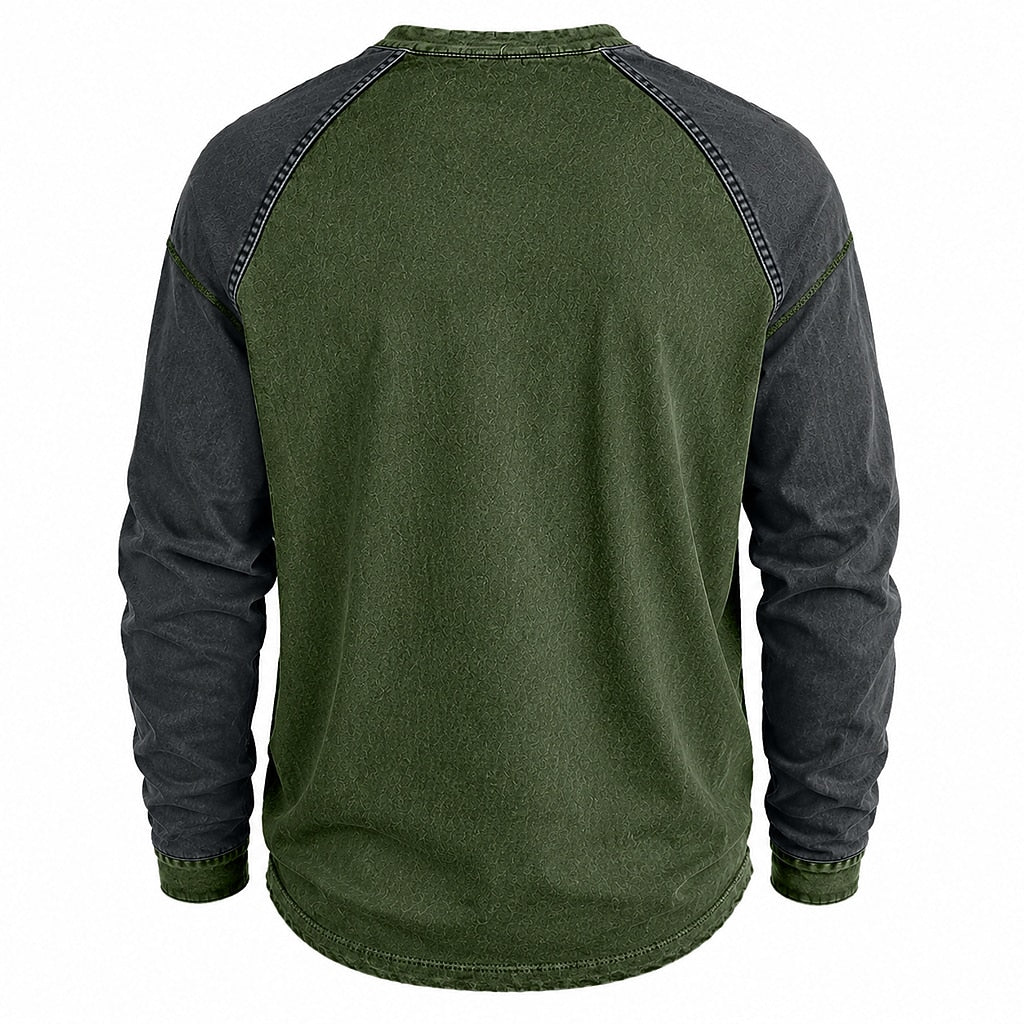 Colorblock Washed Cotton Henley Shirt