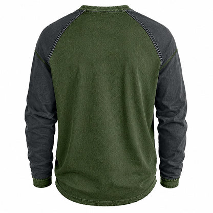Colorblock Washed Cotton Henley Shirt