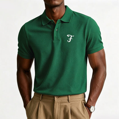 Textured 100% Cotton Embroidered Pique Polo Shirt