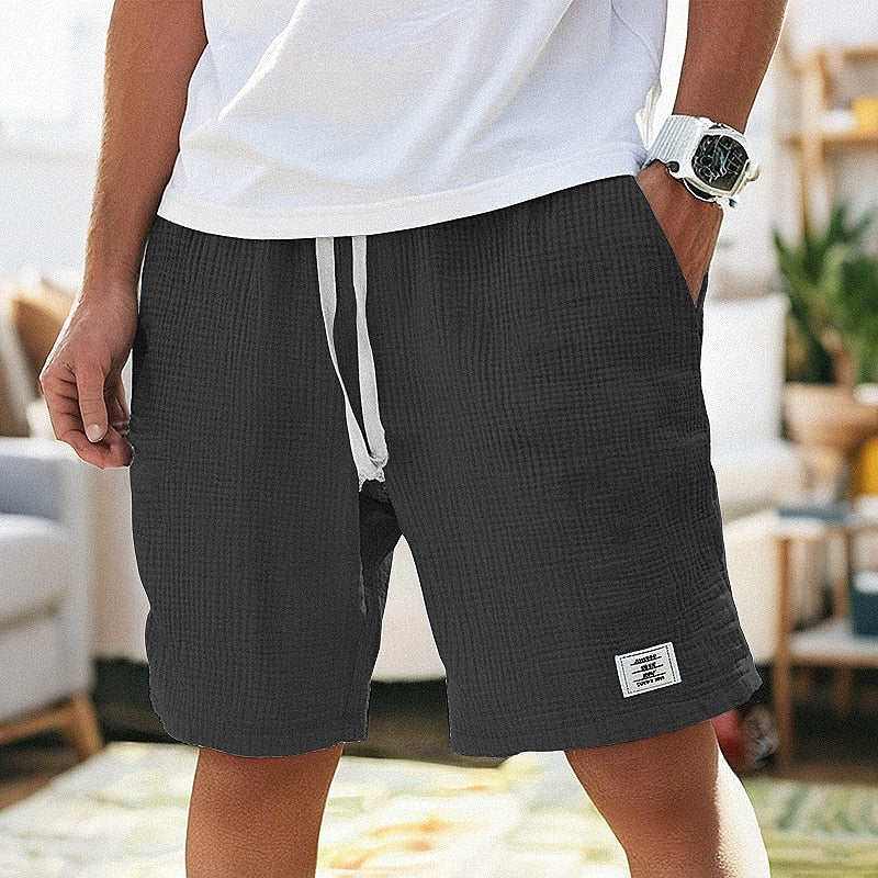 Cotton Linen Shorts with Elastic Waist and Pockets