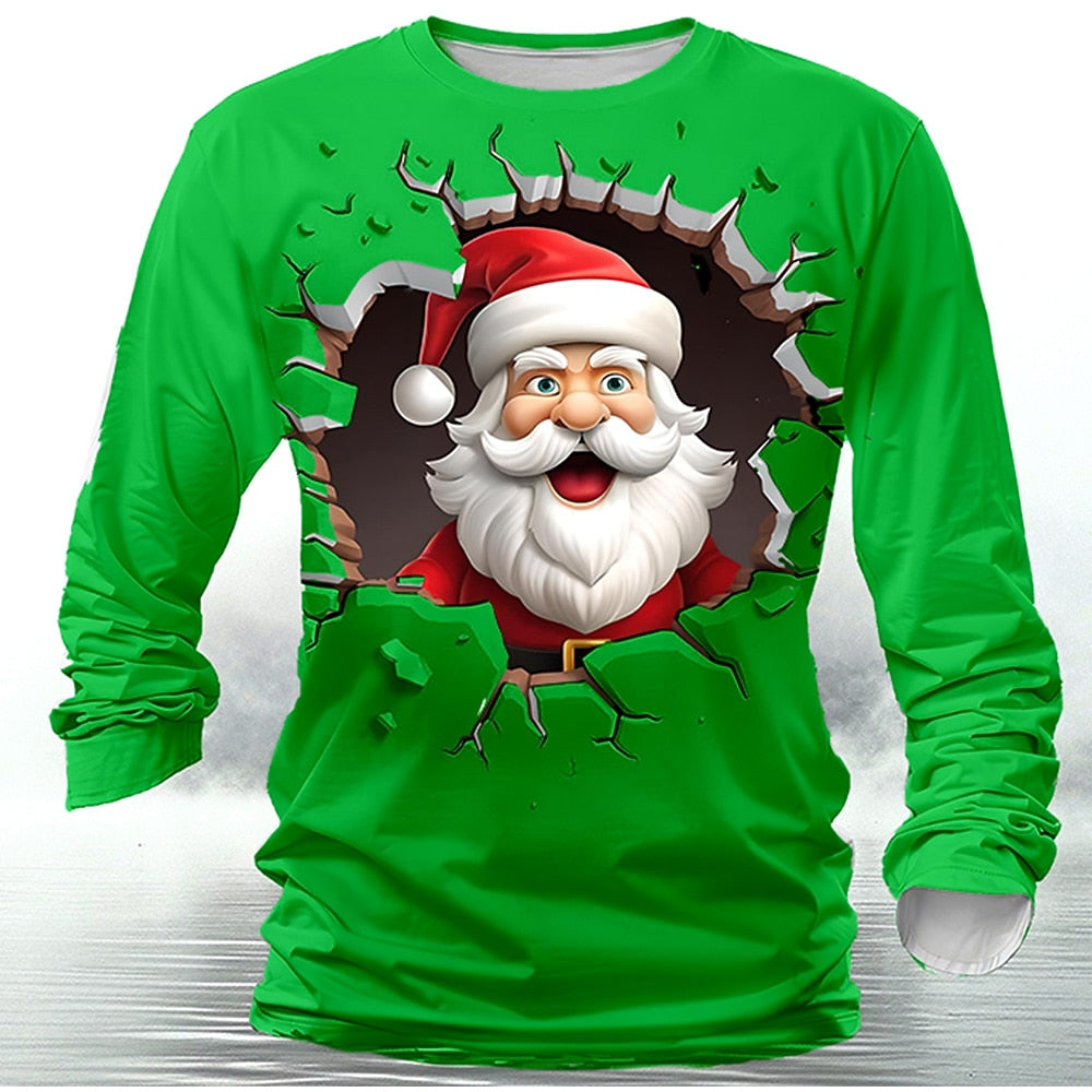 Men's Santa Christmas Holiday Long Sleeve Tee