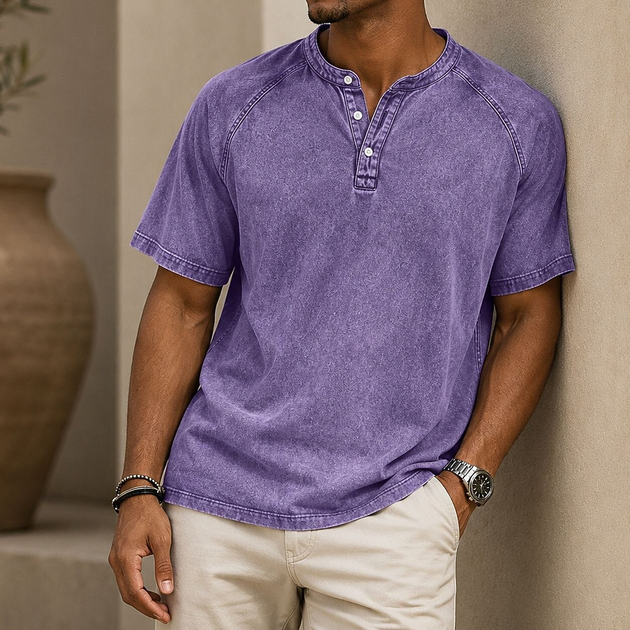 Soft Washed Cotton Henley Shirt