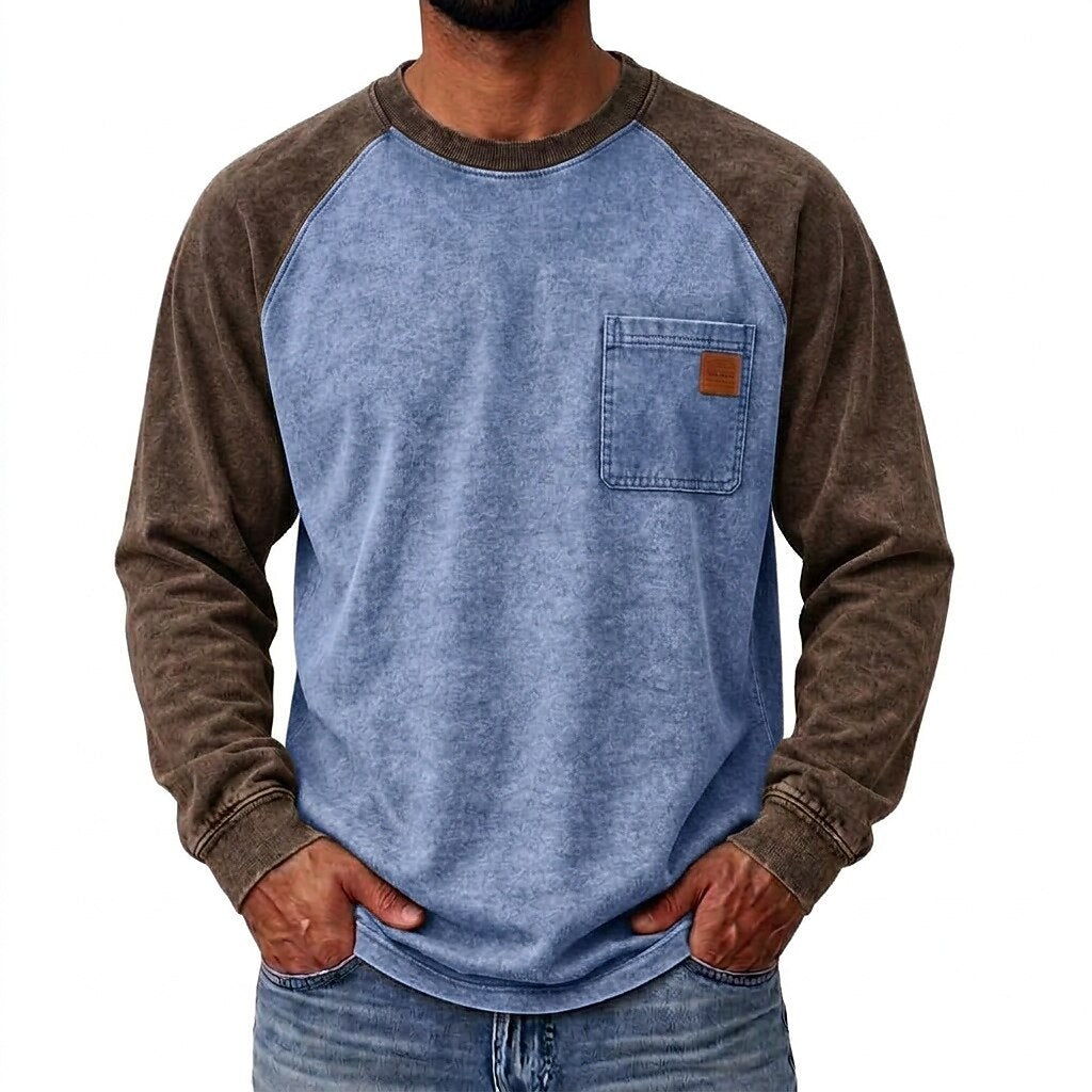 Colorblock Washed 100% Cotton T-Shirts With Pocket