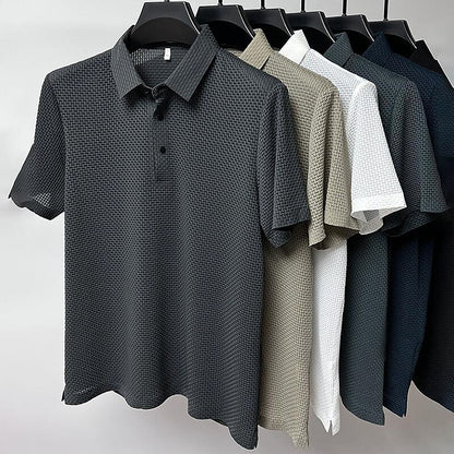 Basic Waffle Polo Shirt-Casual Short Sleeve Men's Top