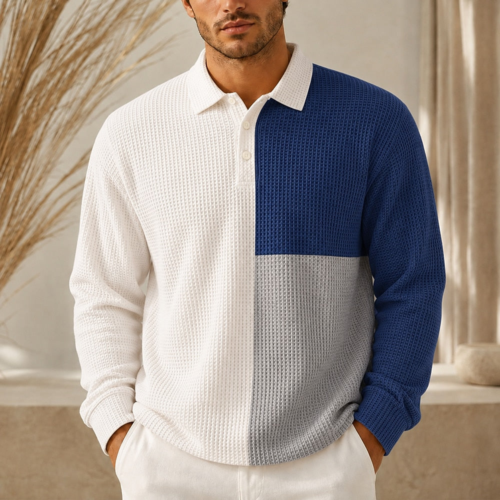 Classic Geometric  Waffle Polo Shirt