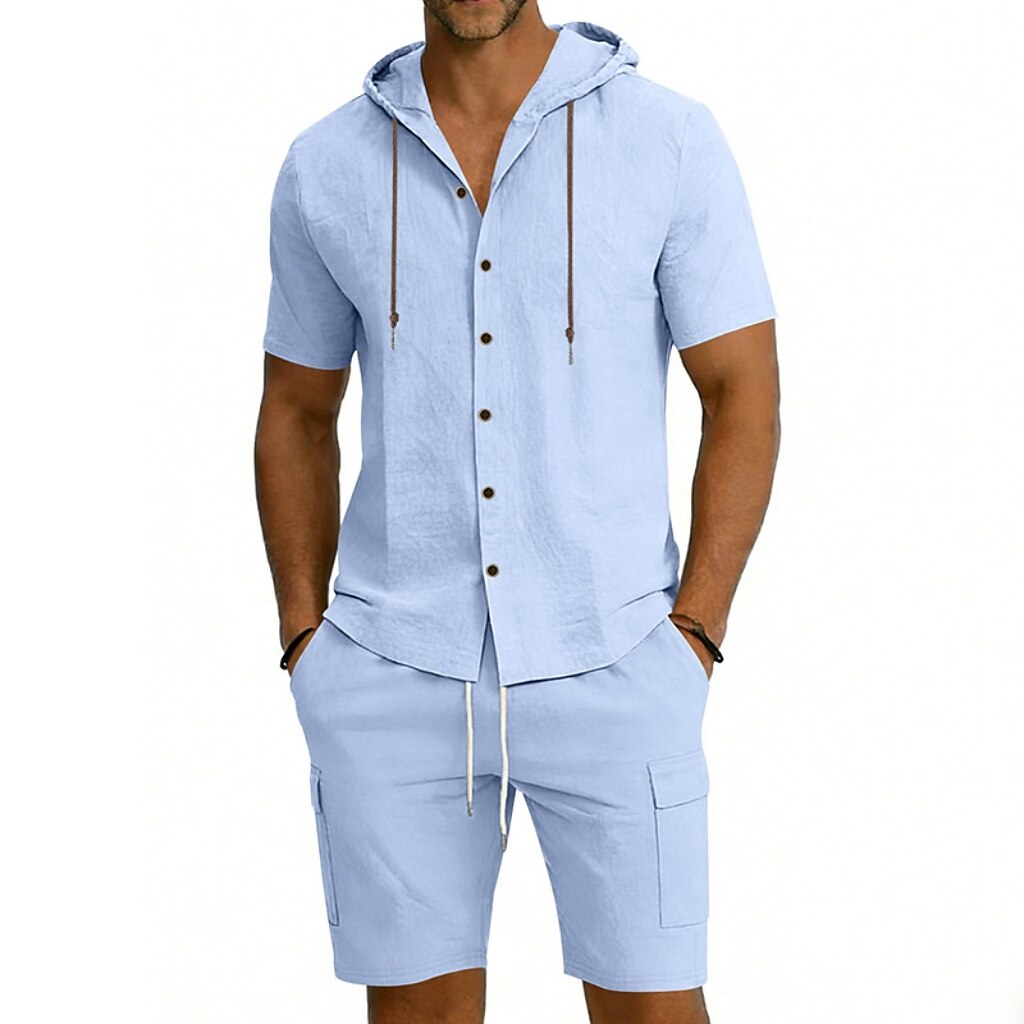 Men's 2-Piece Linen Set-Shirt and Shorts