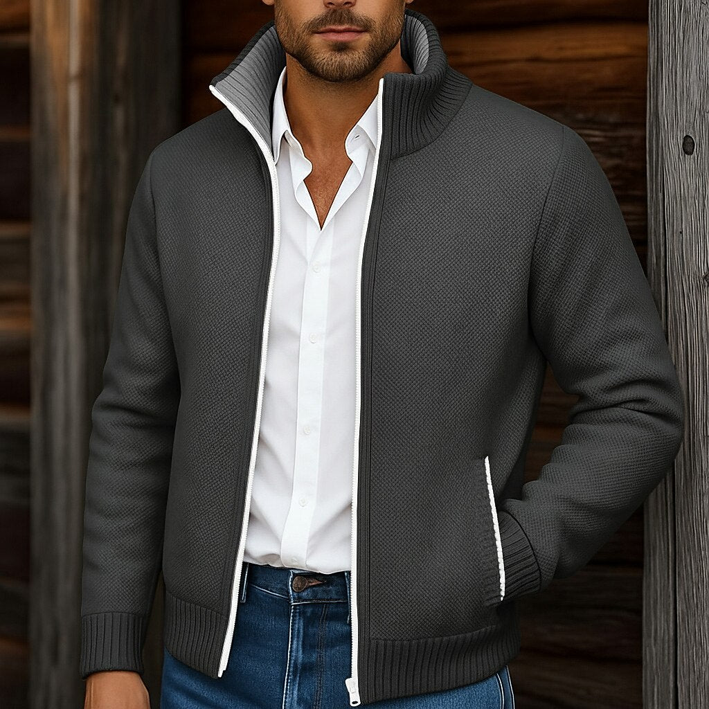 Fleece Ribbed Knit Zip Up Sweater Cardigan