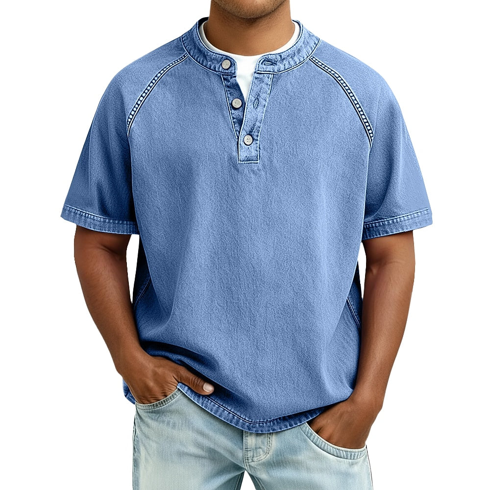 Lightweight Henley Shirt-Acid Wash Vintage Casual Top for Men