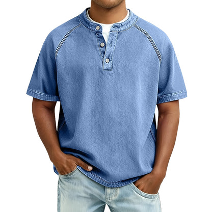 Lightweight Henley Shirt-Acid Wash Vintage Casual Top for Men