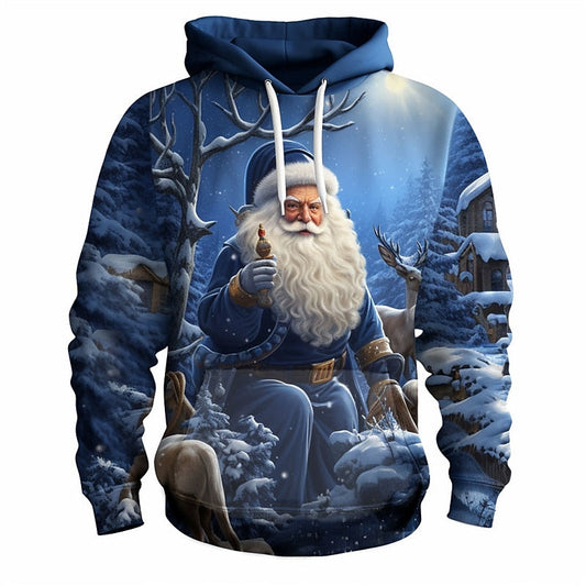 Blue Santa Christmas 3D Graphic Hoodie